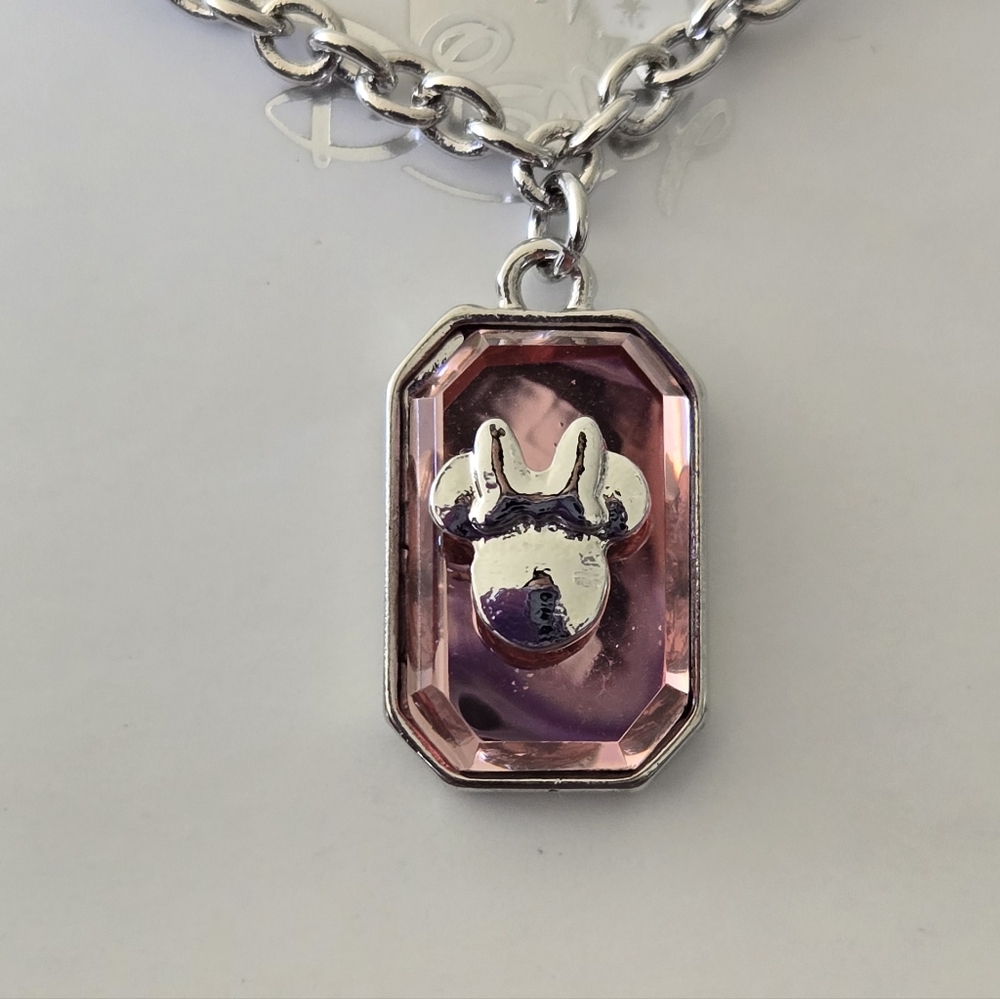 Minnie Silver Chain Necklace with Pink Pendant - Picture 11 of 15